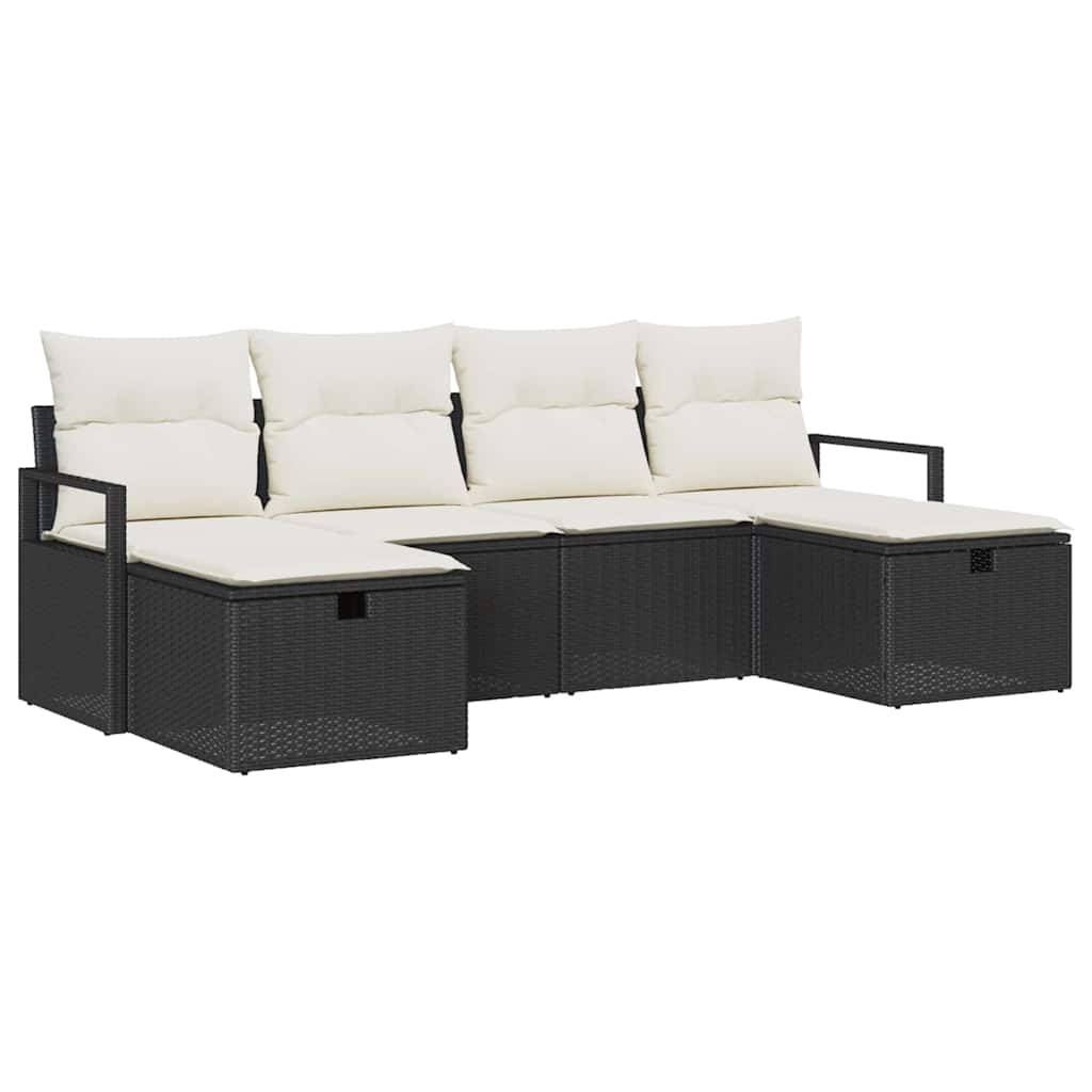 Bankstel met kussen met opslag 6 pcs Zwart en Crème poly rattan is nu te koop bij PeponiXL, paradijselijk wonen!