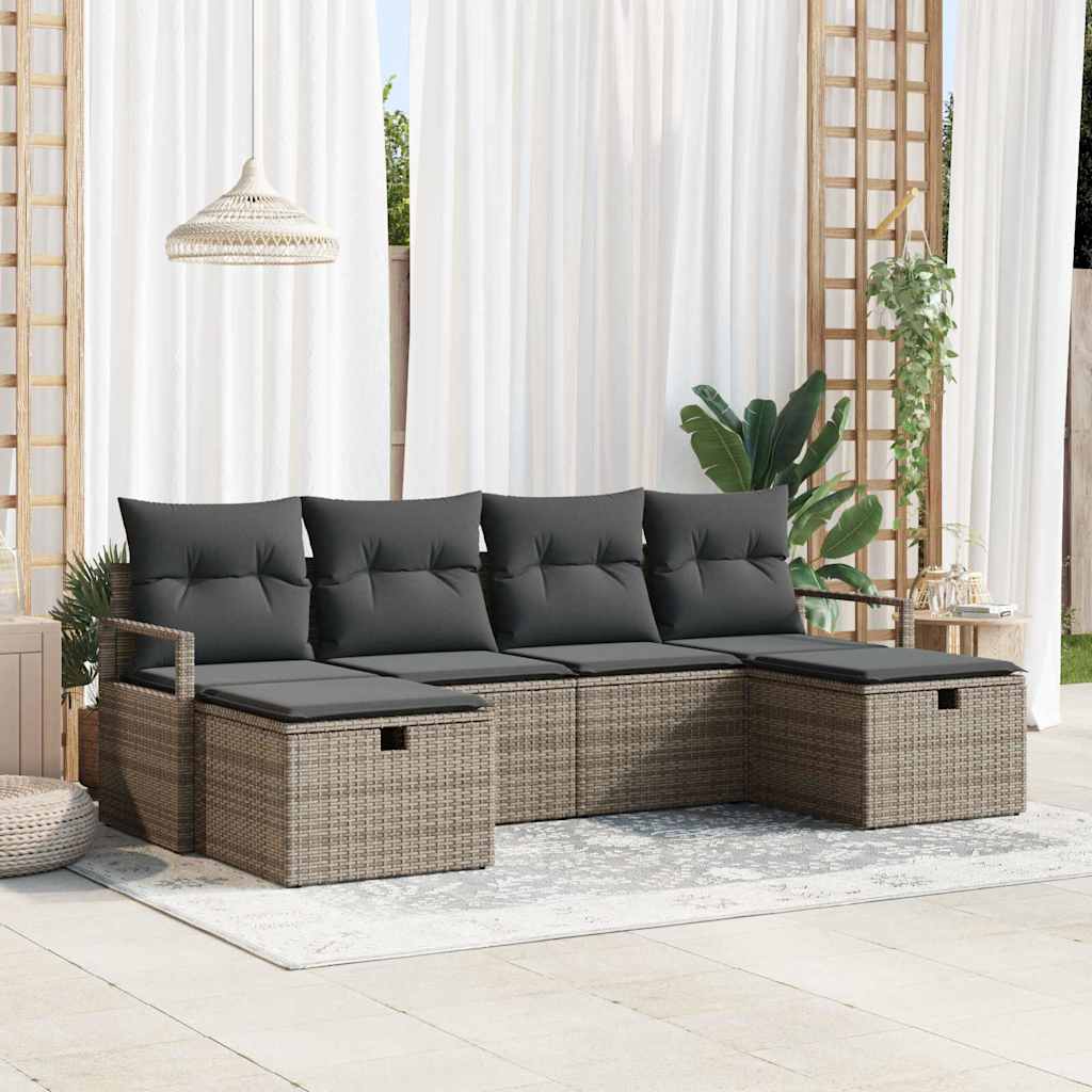 Bankstel met kussen met opslag 6 pcs Grijs poly rattan is nu te koop bij PeponiXL, paradijselijk wonen!