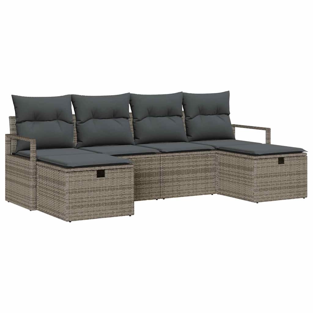 Bankstel met kussen met opslag 6 pcs Grijs poly rattan is nu te koop bij PeponiXL, paradijselijk wonen!