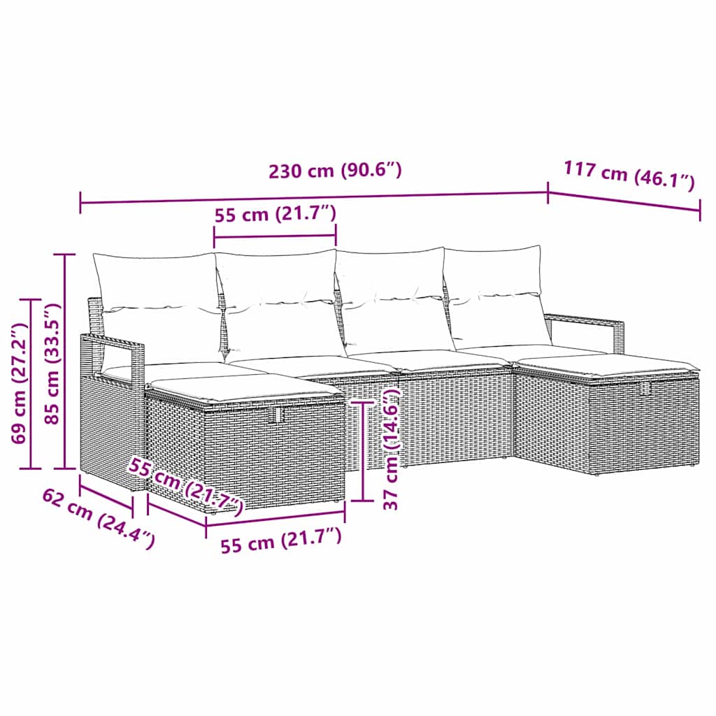 Bankstel met kussen met opslag 6 pcs Grijs poly rattan is nu te koop bij PeponiXL, paradijselijk wonen!