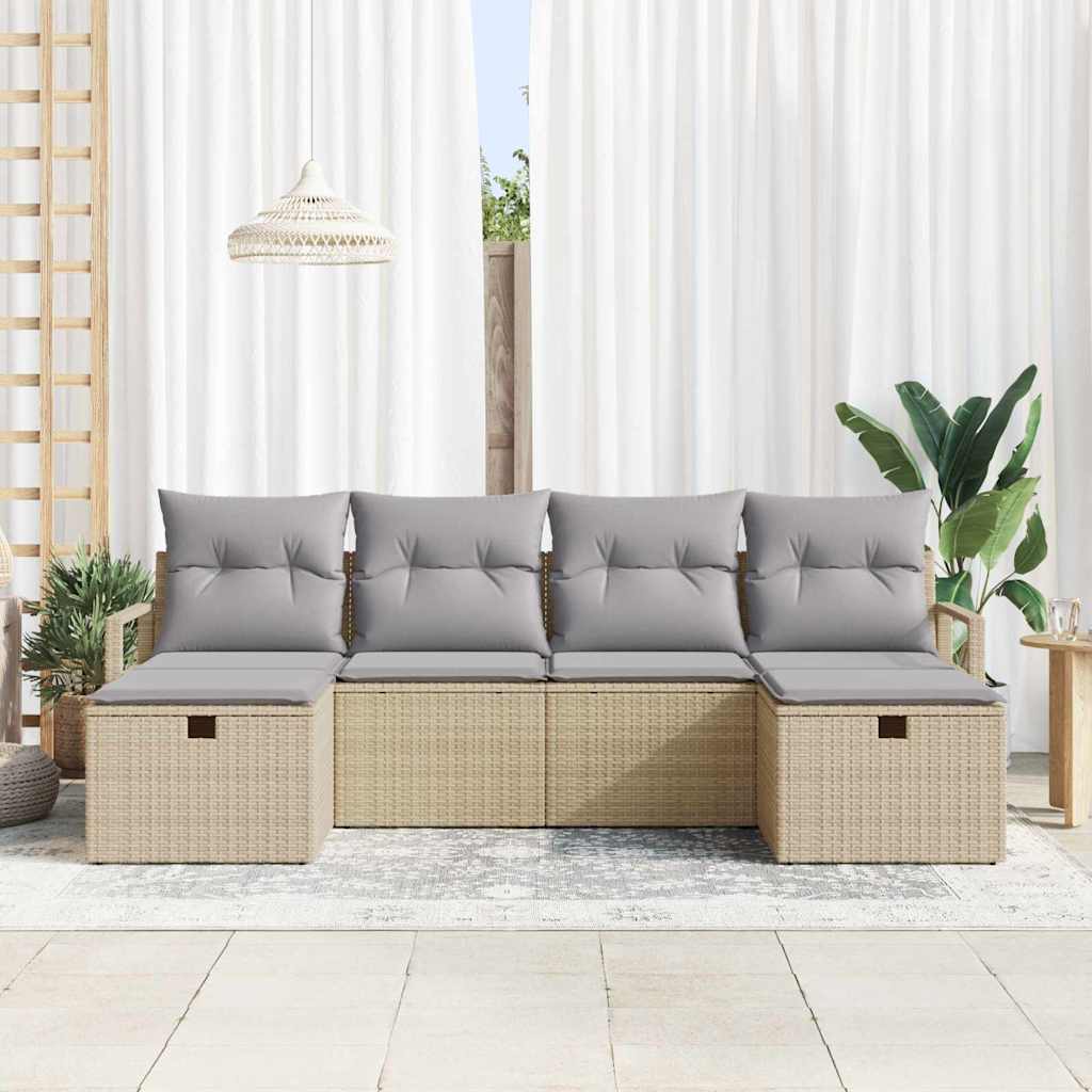 Bankstel met kussen 6 pcs Beige en Licht Grijs poly rattan is nu te koop bij PeponiXL, paradijselijk wonen!
