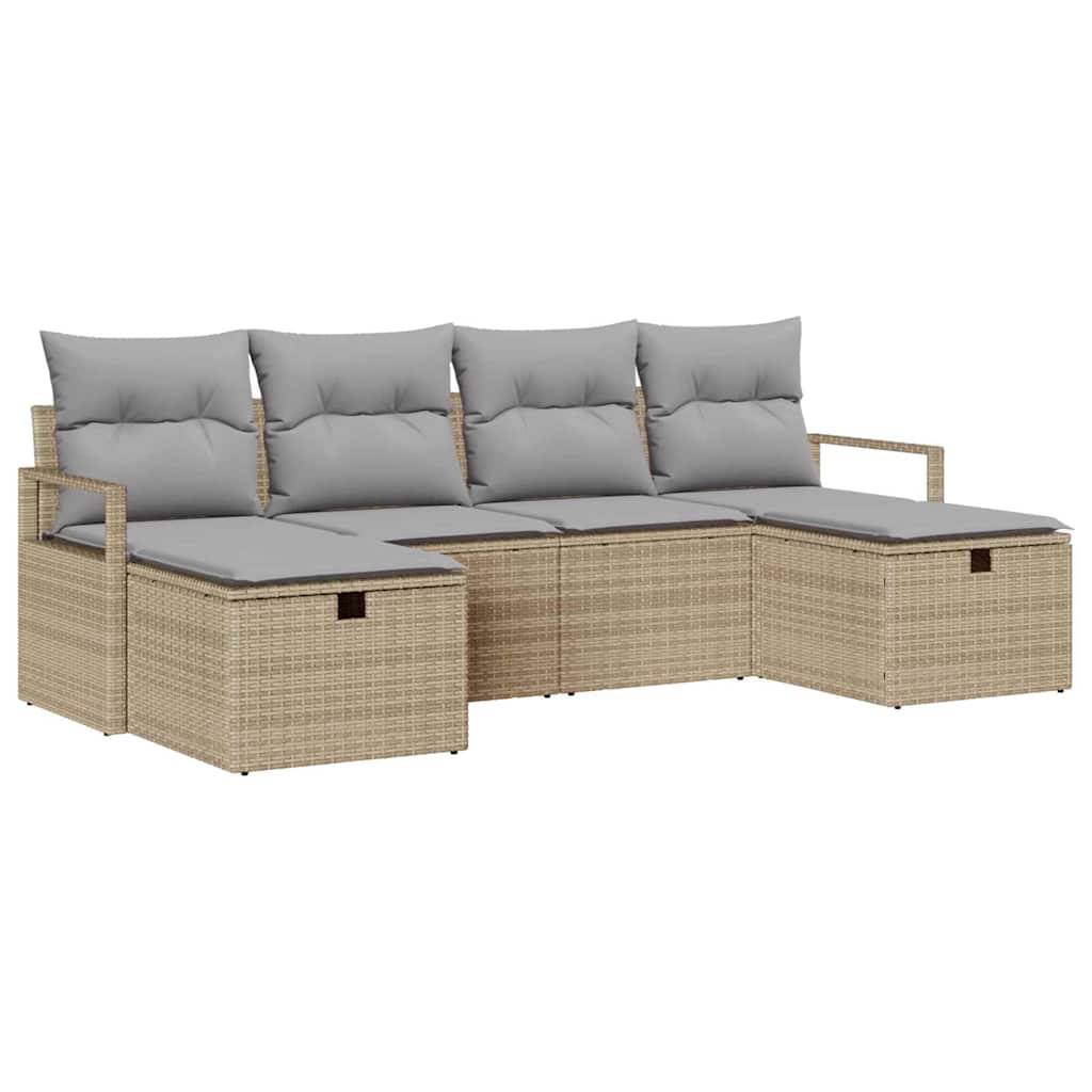Bankstel met kussen 6 pcs Beige en Licht Grijs poly rattan is nu te koop bij PeponiXL, paradijselijk wonen!