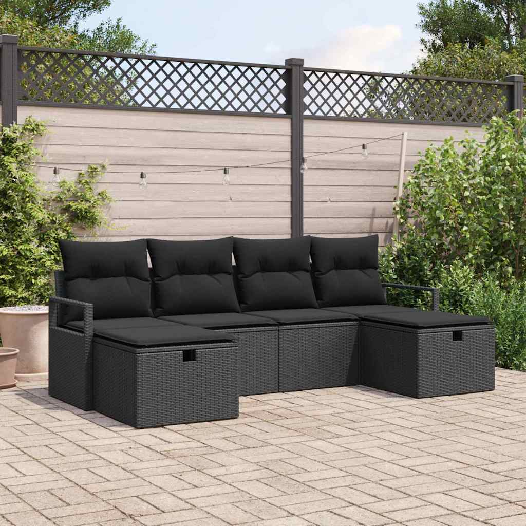 Bankstel met kussen met opslag 6 pcs Zwart poly rattan is nu te koop bij PeponiXL, paradijselijk wonen!