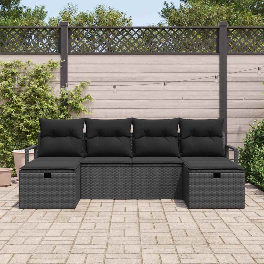 Bankstel met kussen met opslag 6 pcs Zwart poly rattan is nu te koop bij PeponiXL, paradijselijk wonen!