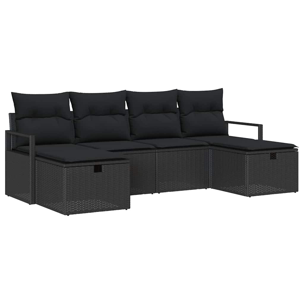 Bankstel met kussen met opslag 6 pcs Zwart poly rattan is nu te koop bij PeponiXL, paradijselijk wonen!