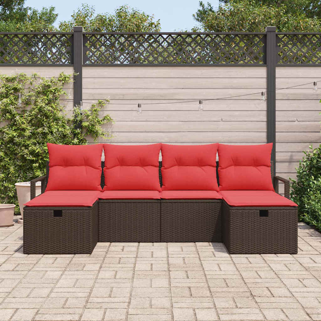 Bankstel met kussen met opslag 6 pcs Bruin en Rood poly rattan is nu te koop bij PeponiXL, paradijselijk wonen!