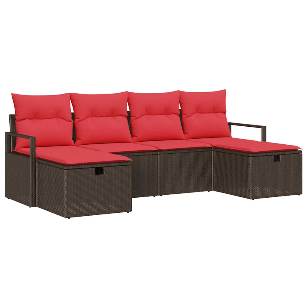 Bankstel met kussen met opslag 6 pcs Bruin en Rood poly rattan is nu te koop bij PeponiXL, paradijselijk wonen!