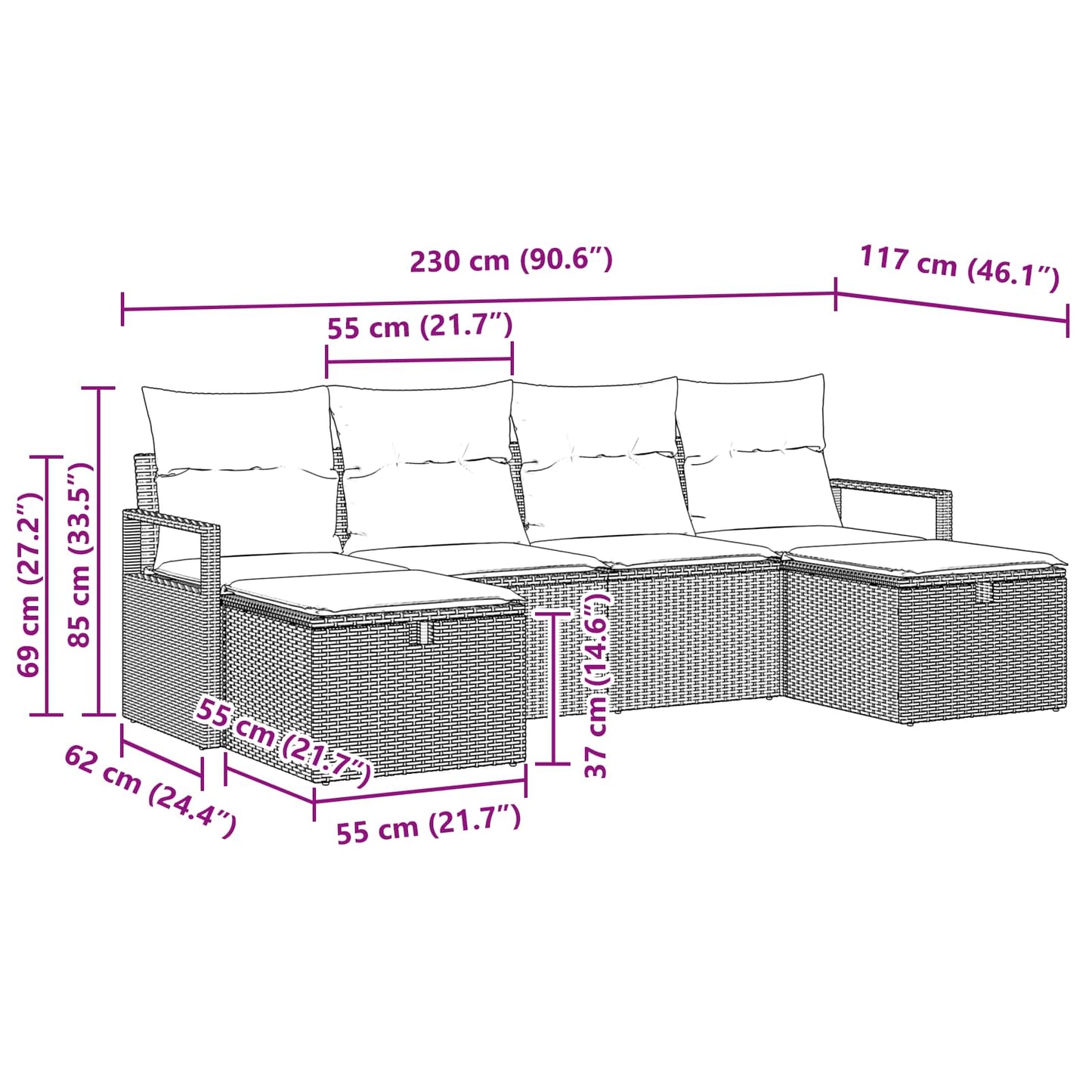 Bankstel met kussen met opslag 6 pcs Bruin en Rood poly rattan is nu te koop bij PeponiXL, paradijselijk wonen!