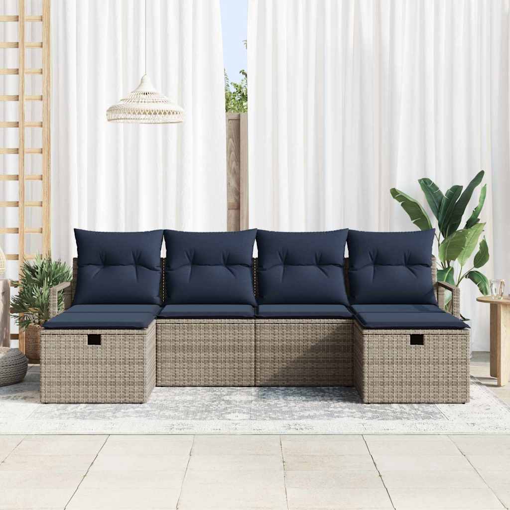 Bankstel met kussen 6 pcs Grijs en Marineblauw poly rattan is nu te koop bij PeponiXL, paradijselijk wonen!