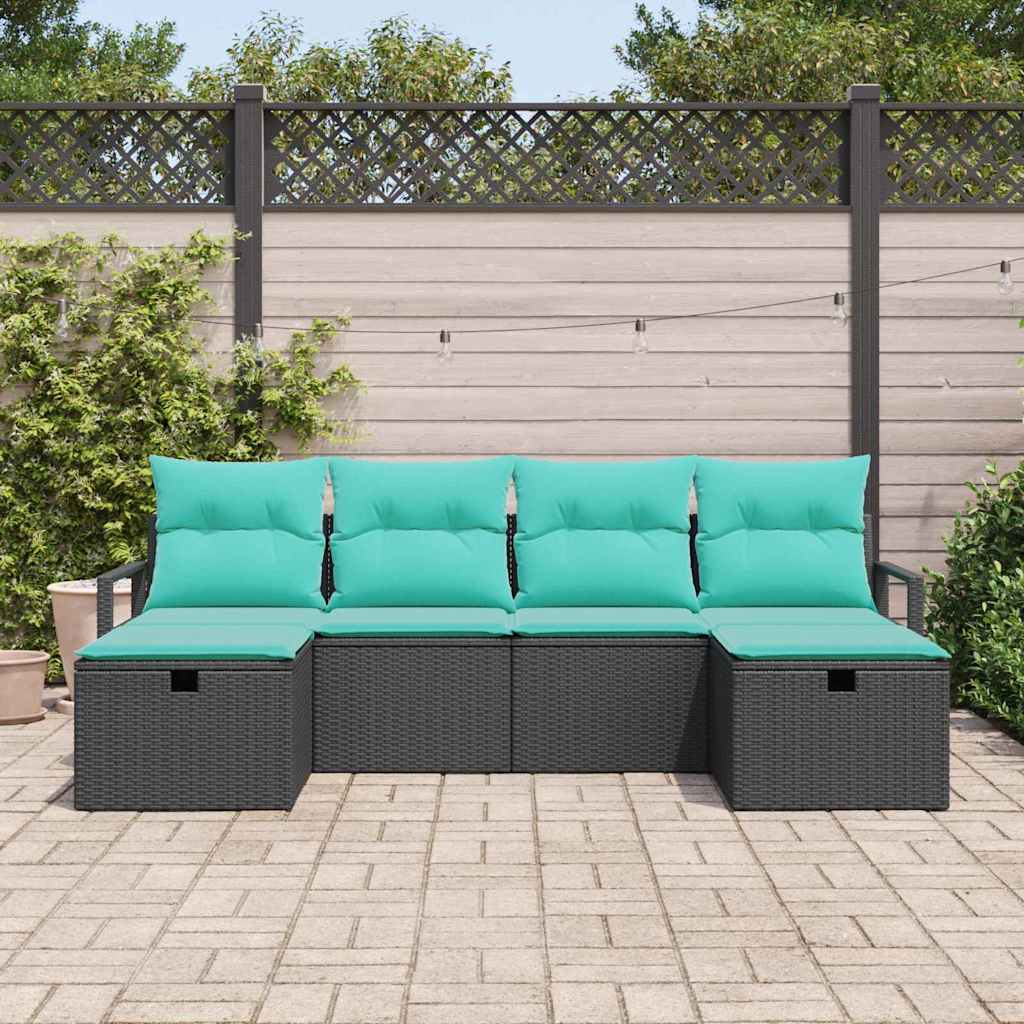 Bankstel met kussen 6 pcs Zwart en Turquoise poly rattan is nu te koop bij PeponiXL, paradijselijk wonen!