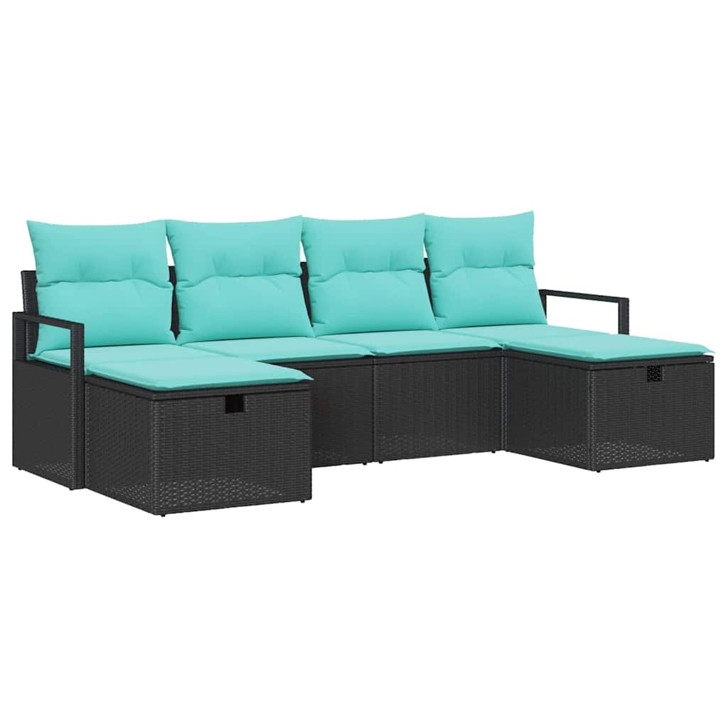 Bankstel met kussen 6 pcs Zwart en Turquoise poly rattan is nu te koop bij PeponiXL, paradijselijk wonen!