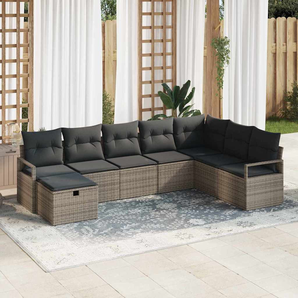 Bankstel met kussen met opslag 8 pcs Grijs poly rattan is nu te koop bij PeponiXL, paradijselijk wonen!