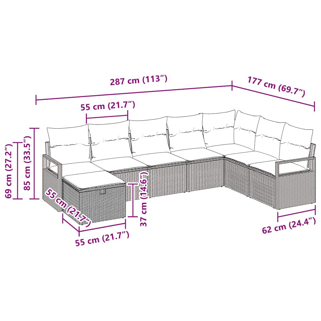 Bankstel met kussen met opslag 8 pcs Grijs poly rattan is nu te koop bij PeponiXL, paradijselijk wonen!
