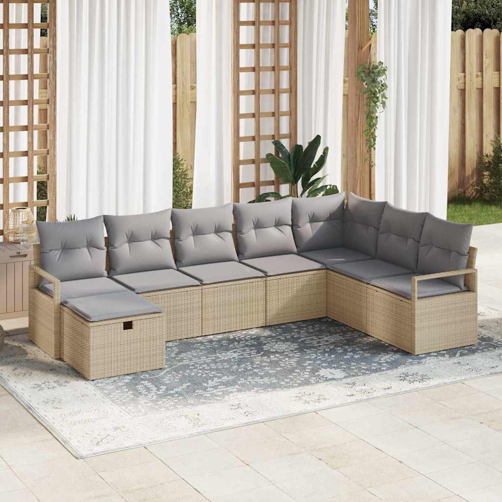 Bankstel met kussen 8 pcs Beige en Licht Grijs poly rattan is nu te koop bij PeponiXL, paradijselijk wonen!