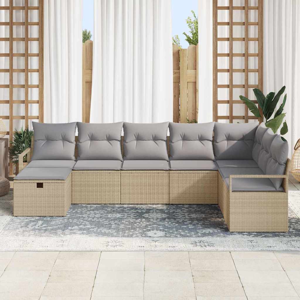 Bankstel met kussen 8 pcs Beige en Licht Grijs poly rattan is nu te koop bij PeponiXL, paradijselijk wonen!