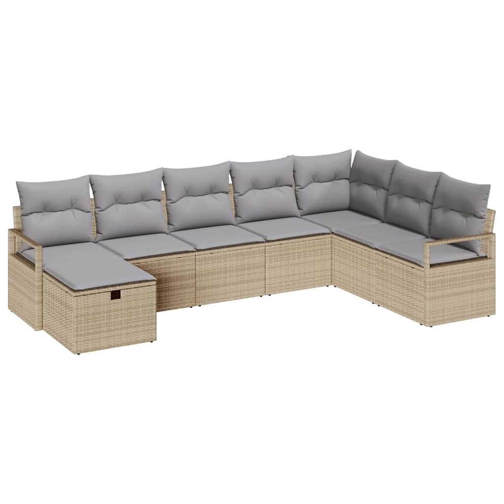 Bankstel met kussen 8 pcs Beige en Licht Grijs poly rattan is nu te koop bij PeponiXL, paradijselijk wonen!