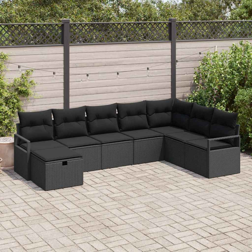 Bankstel met kussen met opslag 8 pcs Zwart poly rattan is nu te koop bij PeponiXL, paradijselijk wonen!