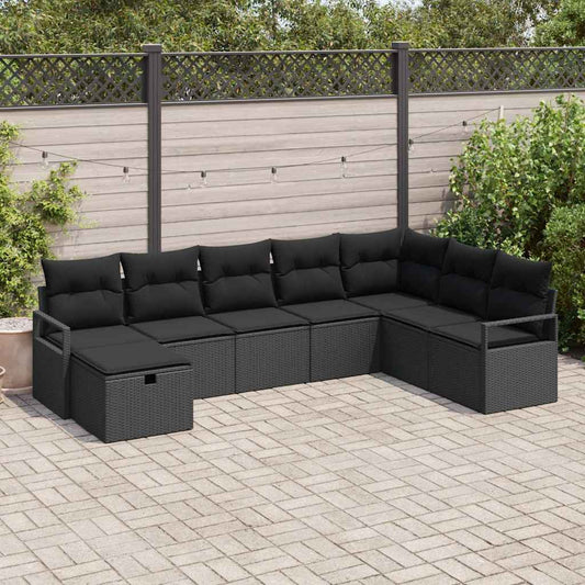 Bankstel met kussen met opslag 8 pcs Zwart poly rattan is nu te koop bij PeponiXL, paradijselijk wonen!