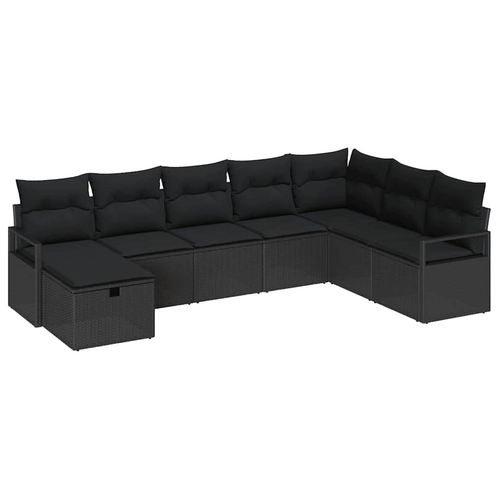 Bankstel met kussen met opslag 8 pcs Zwart poly rattan is nu te koop bij PeponiXL, paradijselijk wonen!