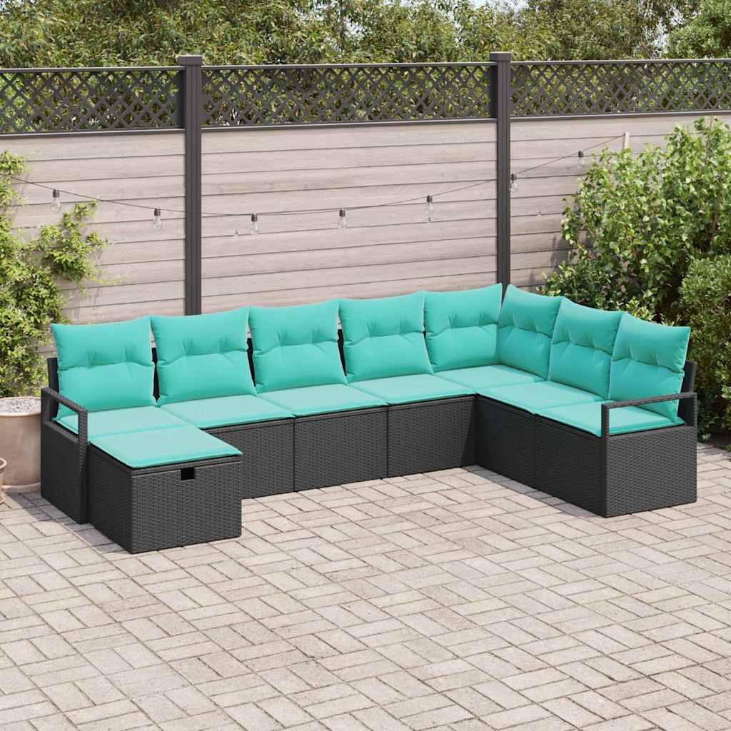 Bankstel met kussen met opslag 8 pcs Zwart poly rattan is nu te koop bij PeponiXL, paradijselijk wonen!