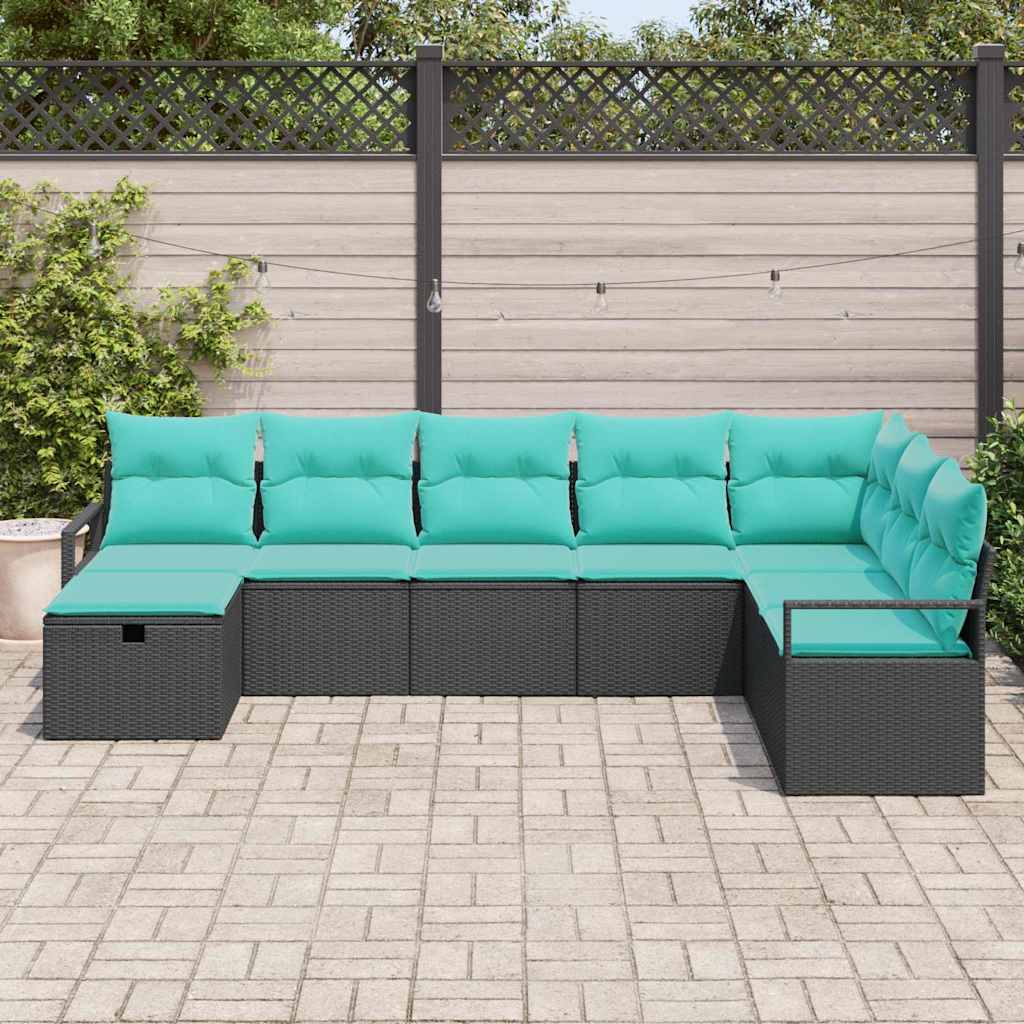 Bankstel met kussen met opslag 8 pcs Zwart poly rattan is nu te koop bij PeponiXL, paradijselijk wonen!