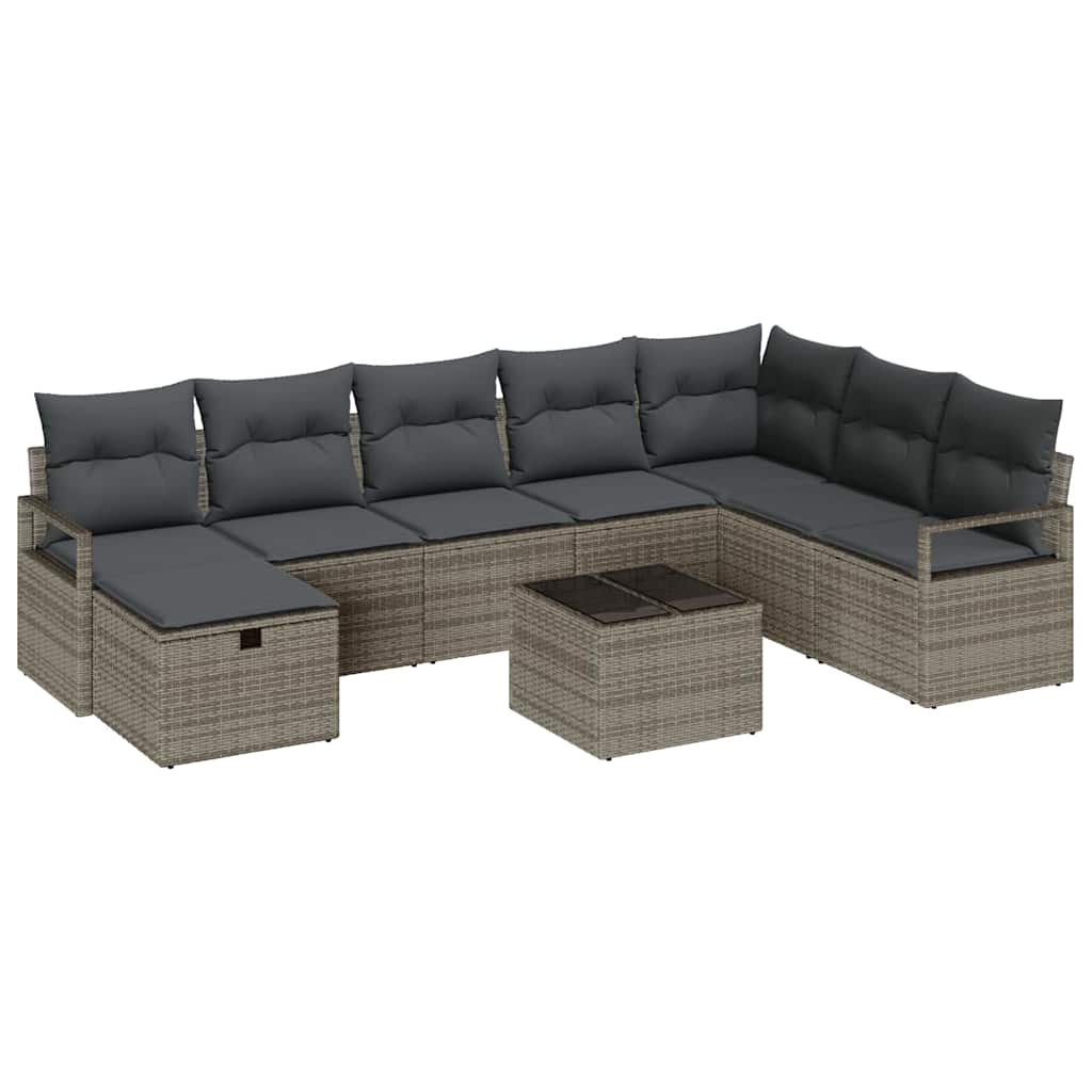 Bankstel met kussen met opslag 9 pcs Grijs poly rattan is nu te koop bij PeponiXL, paradijselijk wonen!