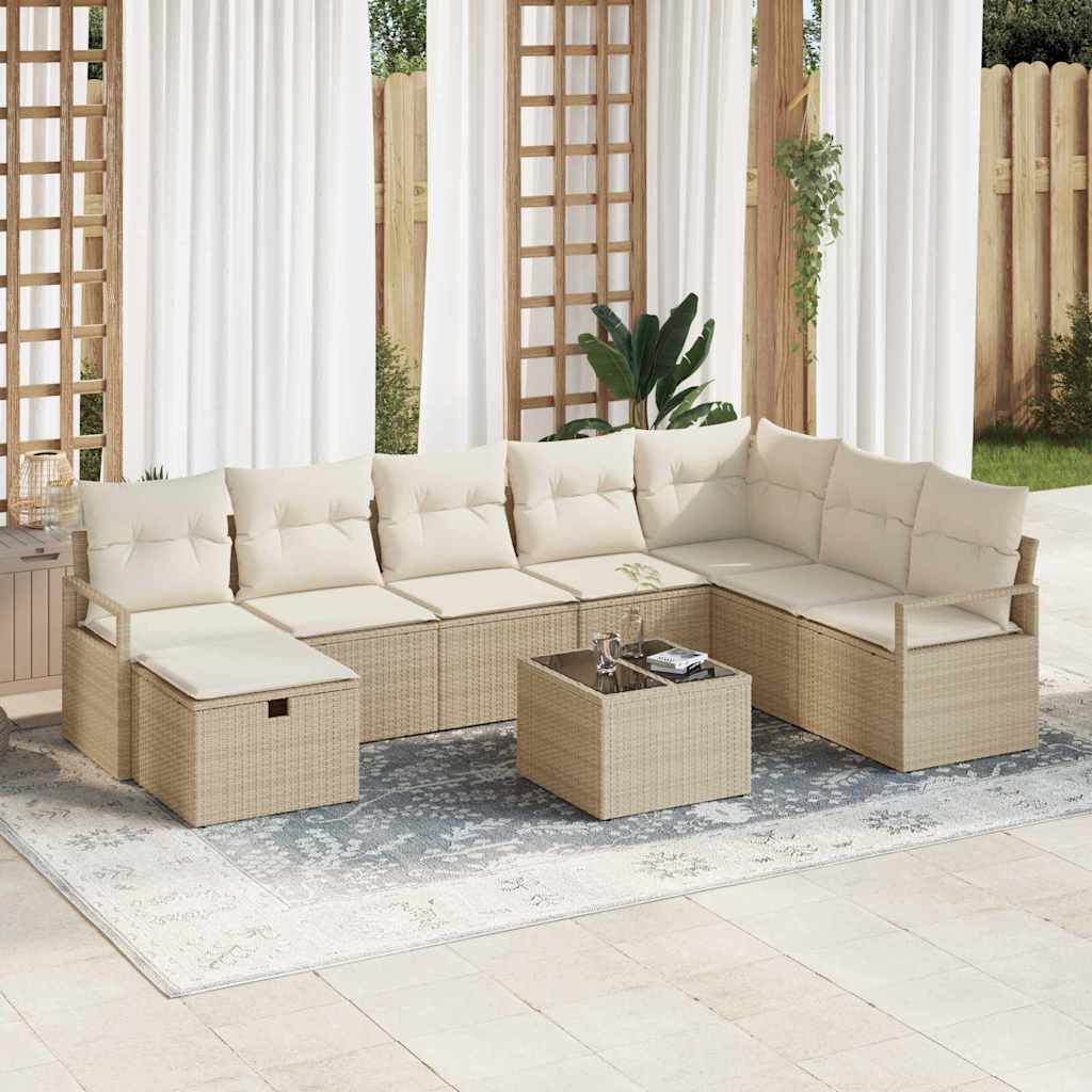 Bankstel met kussen met opslag 9 pcs Beige en Crème poly rattan is nu te koop bij PeponiXL, paradijselijk wonen!
