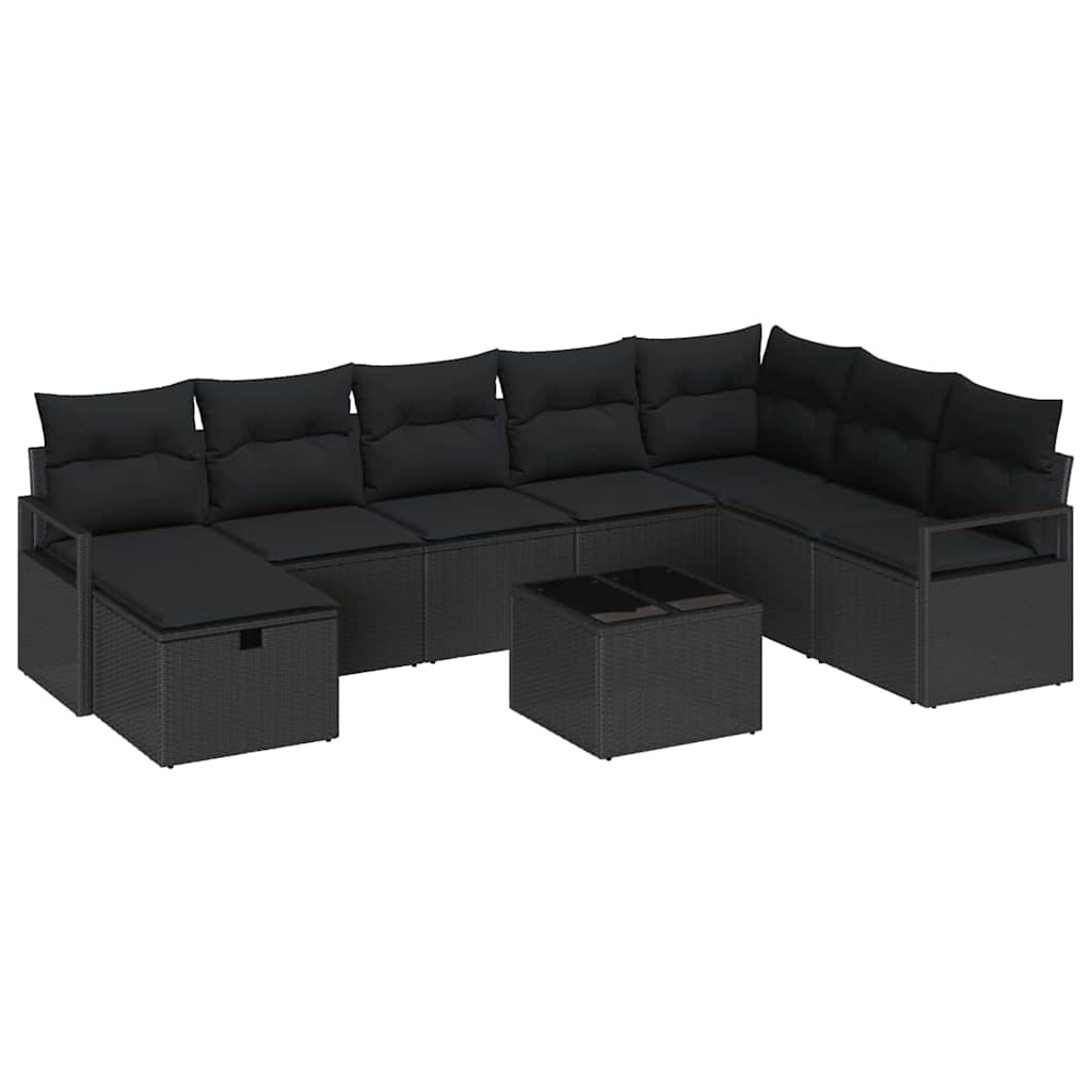 Bankstel met kussen met opslag 9 pcs Zwart poly rattan is nu te koop bij PeponiXL, paradijselijk wonen!