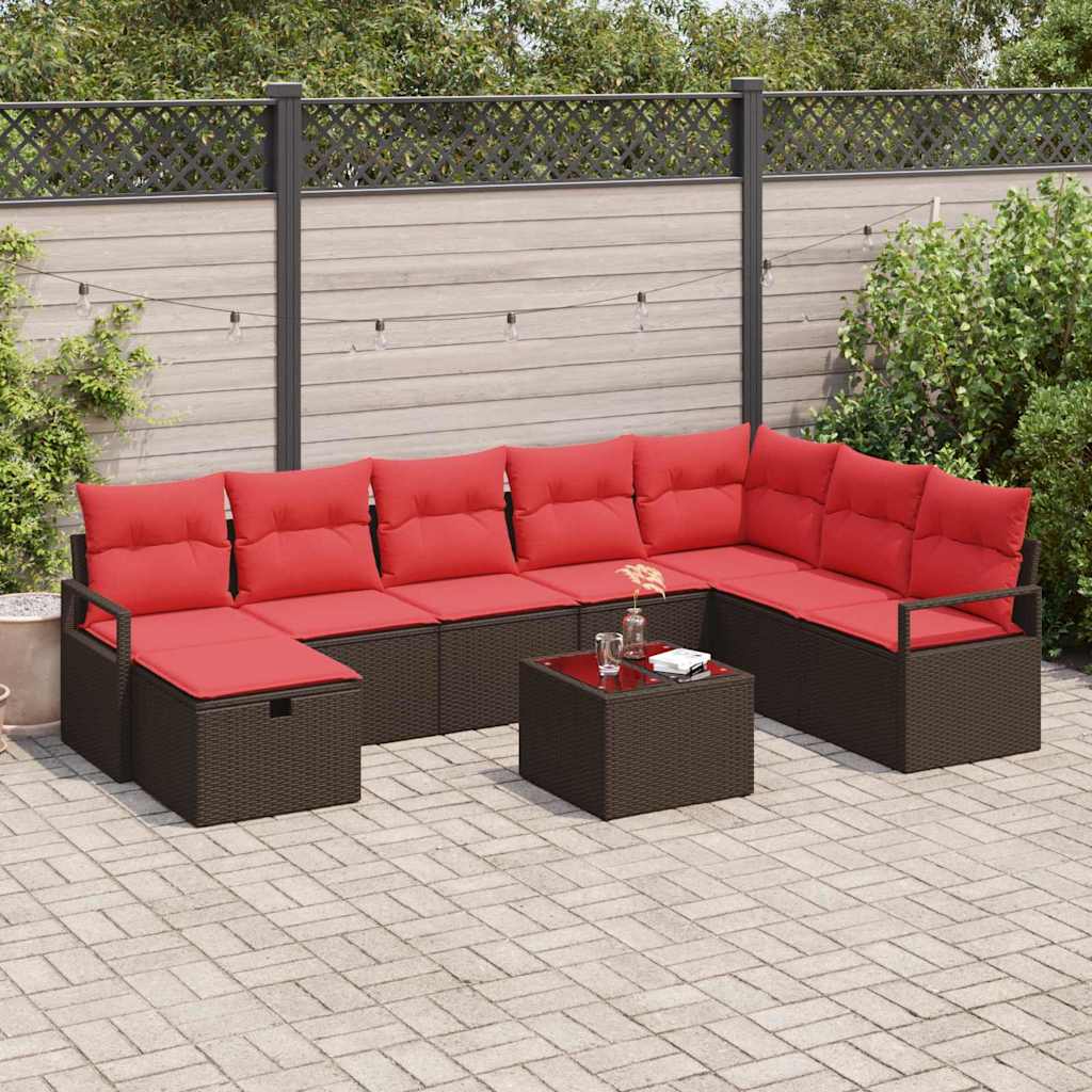 Bankstel met kussen met opslag 9 pcs Bruin poly rattan is nu te koop bij PeponiXL, paradijselijk wonen!