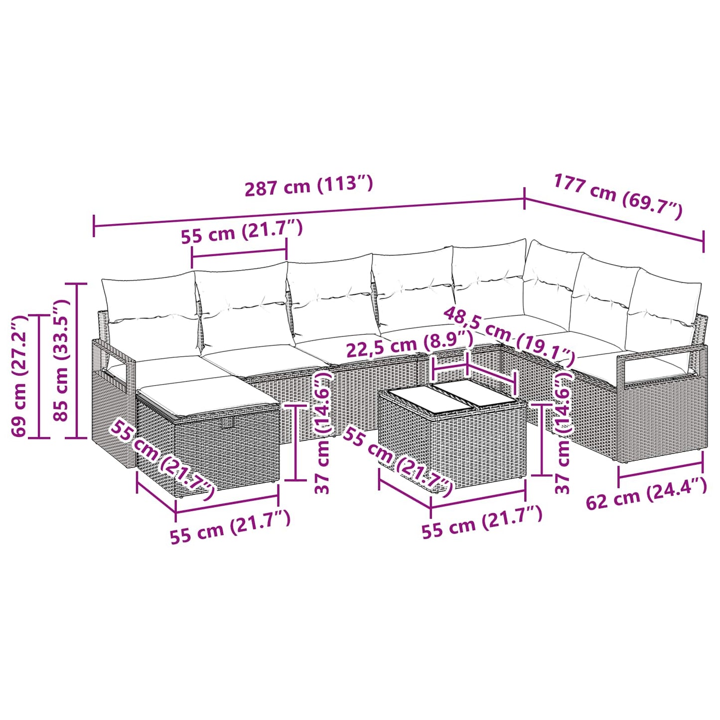 Bankstel met kussen met opslag 9 pcs Bruin poly rattan is nu te koop bij PeponiXL, paradijselijk wonen!