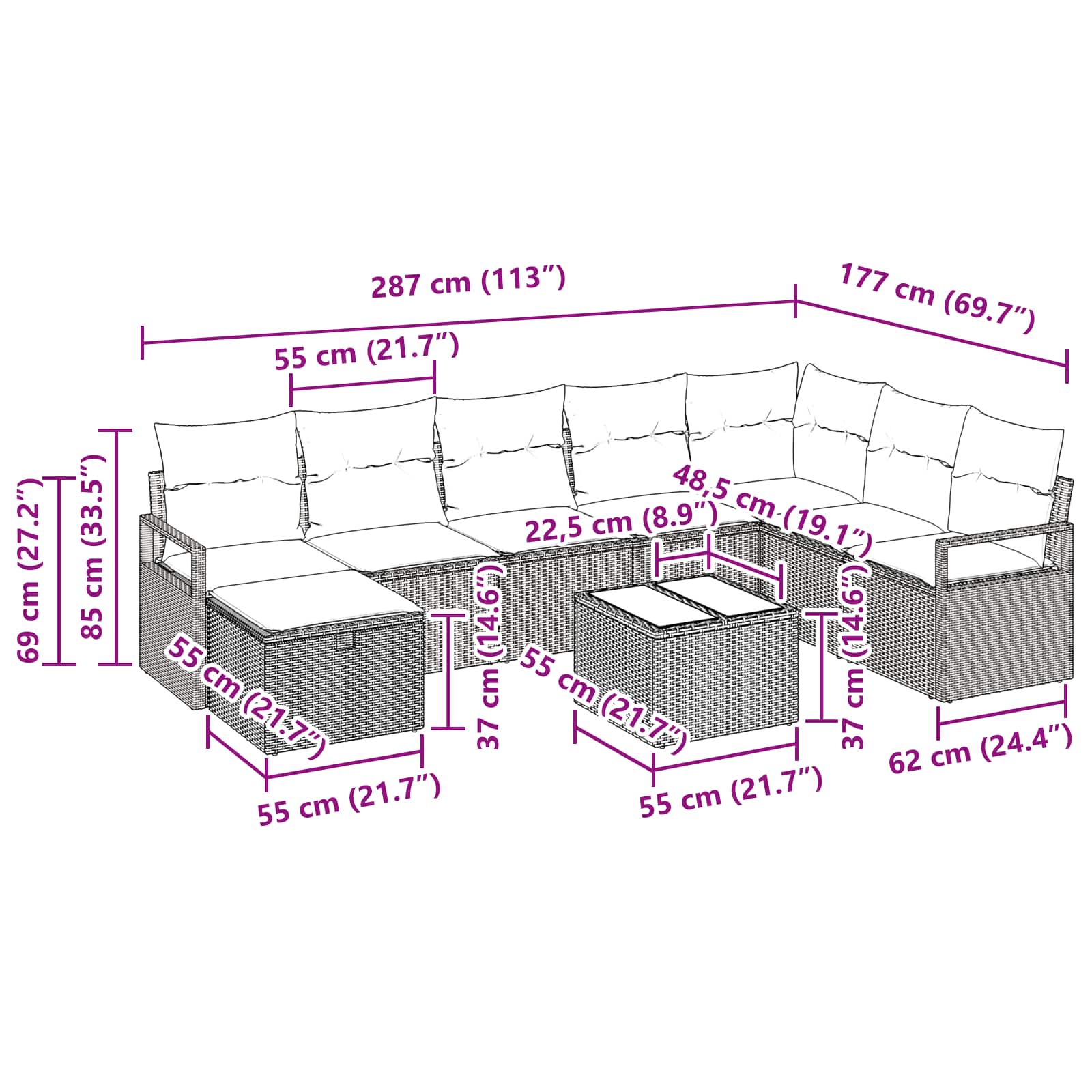 Bankstel met kussen met opslag 9 pcs Bruin poly rattan is nu te koop bij PeponiXL, paradijselijk wonen!
