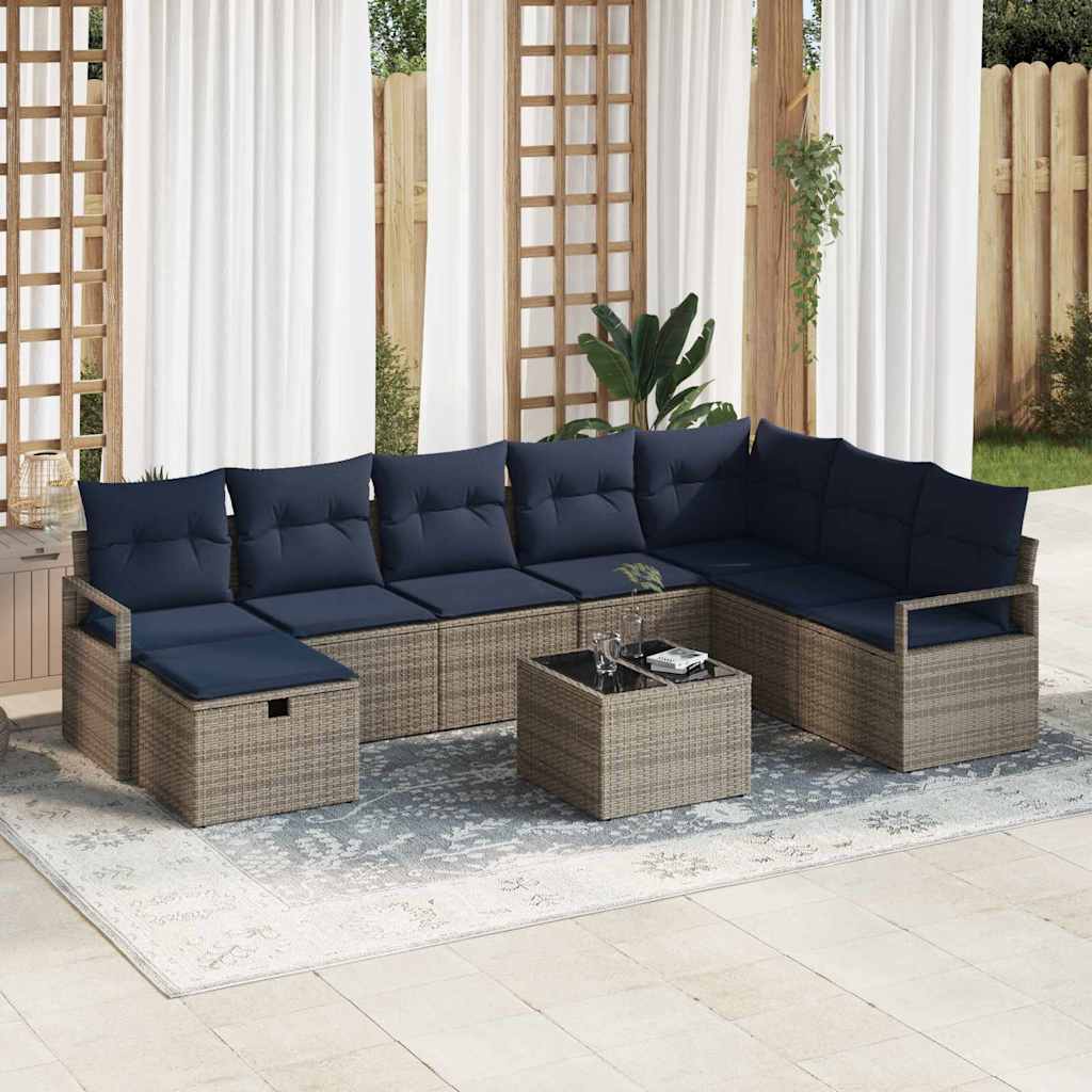 Bankstel met kussen met opslag 9 pcs Grijs poly rattan is nu te koop bij PeponiXL, paradijselijk wonen!