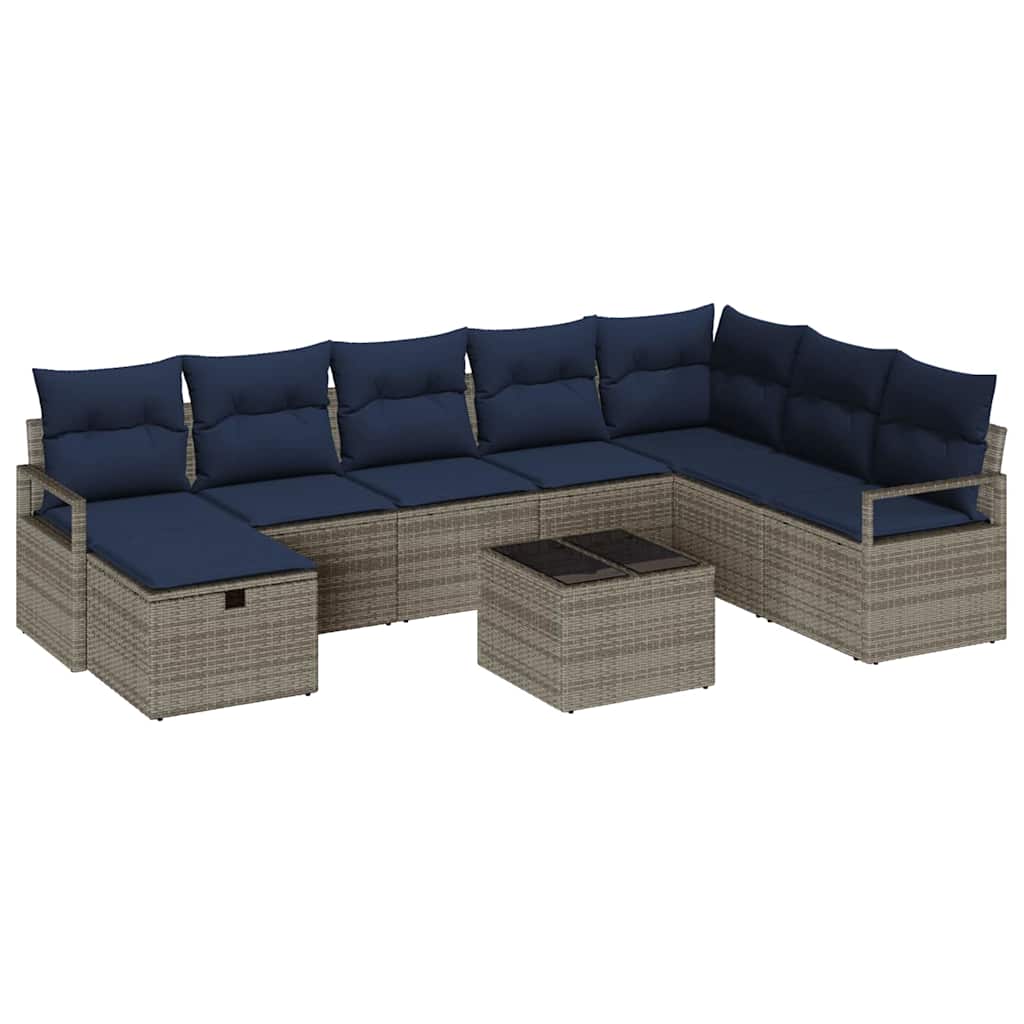 Bankstel met kussen met opslag 9 pcs Grijs poly rattan is nu te koop bij PeponiXL, paradijselijk wonen!