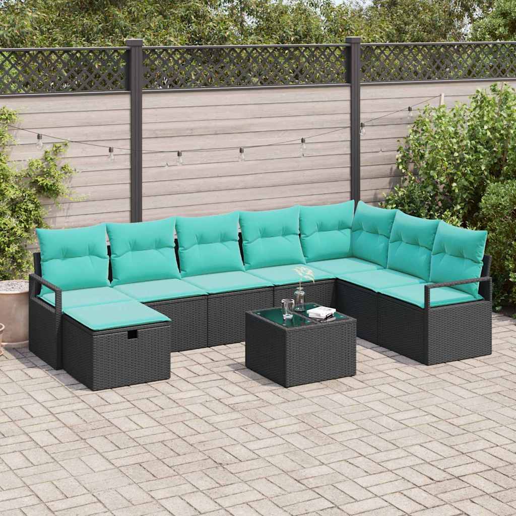 Bankstel met kussen met opslag 9 pcs Zwart poly rattan is nu te koop bij PeponiXL, paradijselijk wonen!