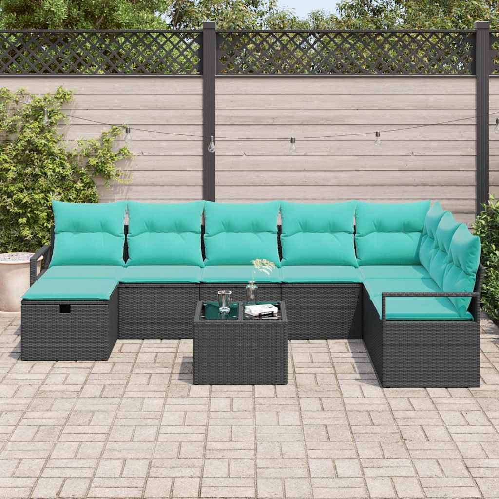Bankstel met kussen met opslag 9 pcs Zwart poly rattan is nu te koop bij PeponiXL, paradijselijk wonen!