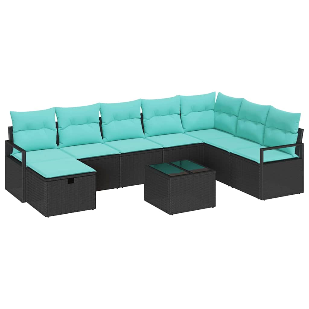Bankstel met kussen met opslag 9 pcs Zwart poly rattan is nu te koop bij PeponiXL, paradijselijk wonen!