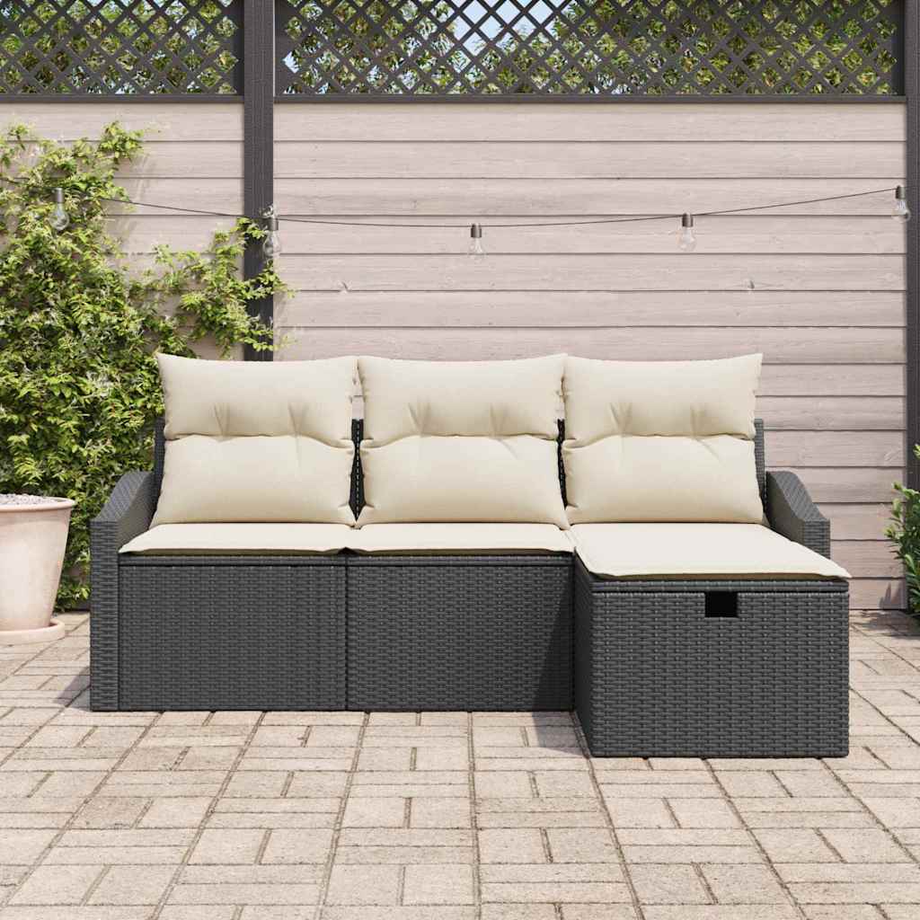 Bankstel met kussen met opslag 4 pcs Zwart poly rattan is nu te koop bij PeponiXL, paradijselijk wonen!
