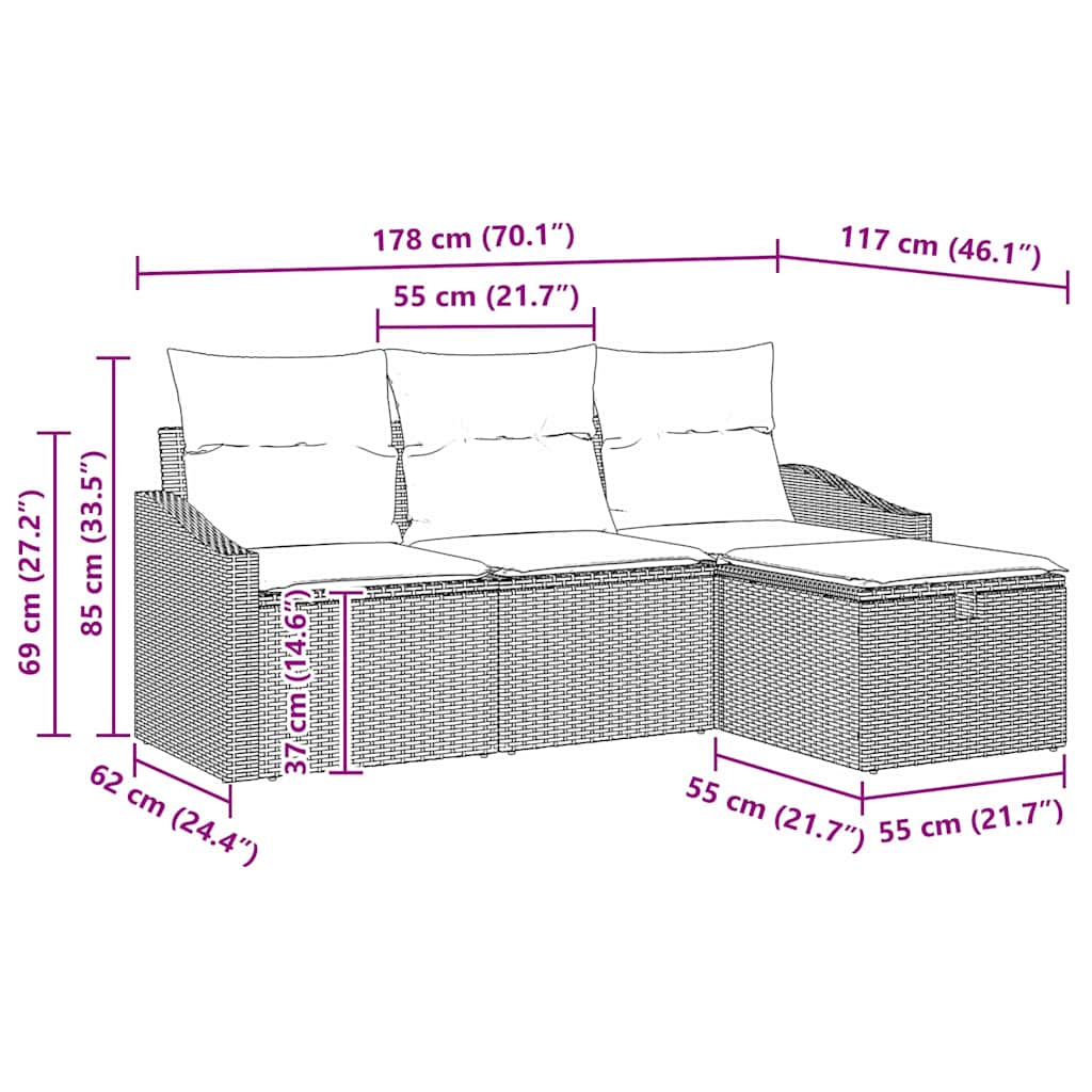 Bankstel met kussen met opslag 4 pcs Zwart poly rattan is nu te koop bij PeponiXL, paradijselijk wonen!