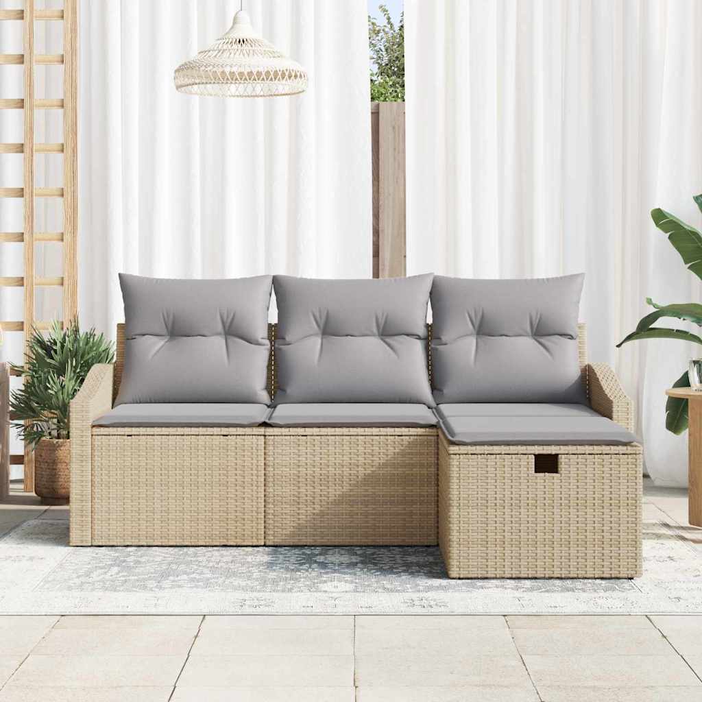 Bankstel 4 st Beige poly rattan