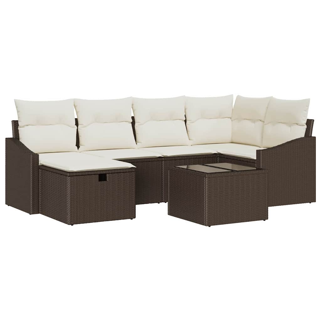 Bankstel met kussen met opslag 7 pcs Bruin en Crème poly rattan
