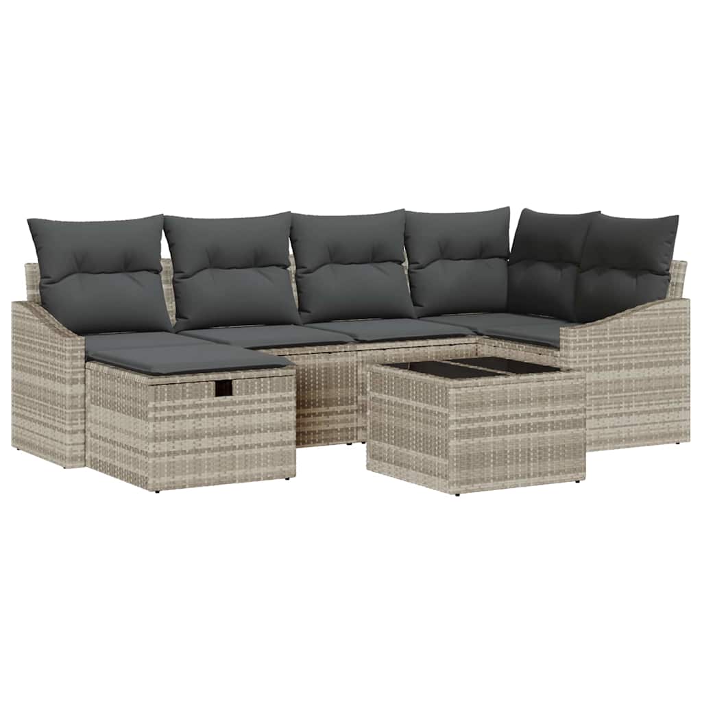 Bankstel met kussen 7 pcs Licht Grijs en Grijs poly rattan