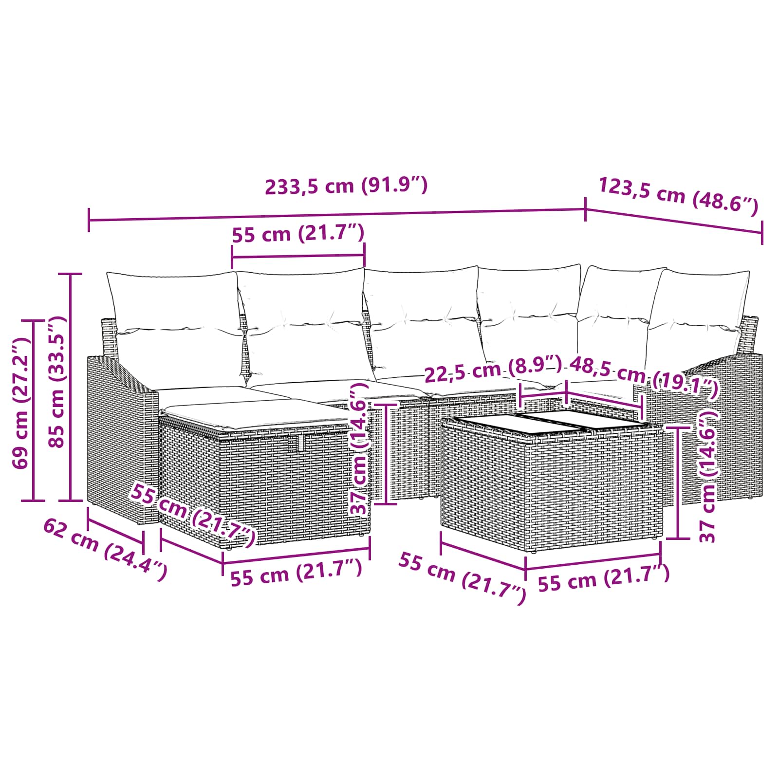 Bankstel met kussen met opslag Zwart poly rattan is nu te koop bij PeponiXL, paradijselijk wonen!