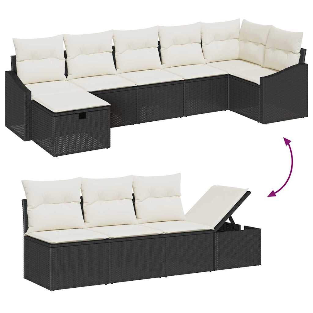 Bankstel met kussen met opslag 7 pcs Zwart poly rattan is nu te koop bij PeponiXL, paradijselijk wonen!