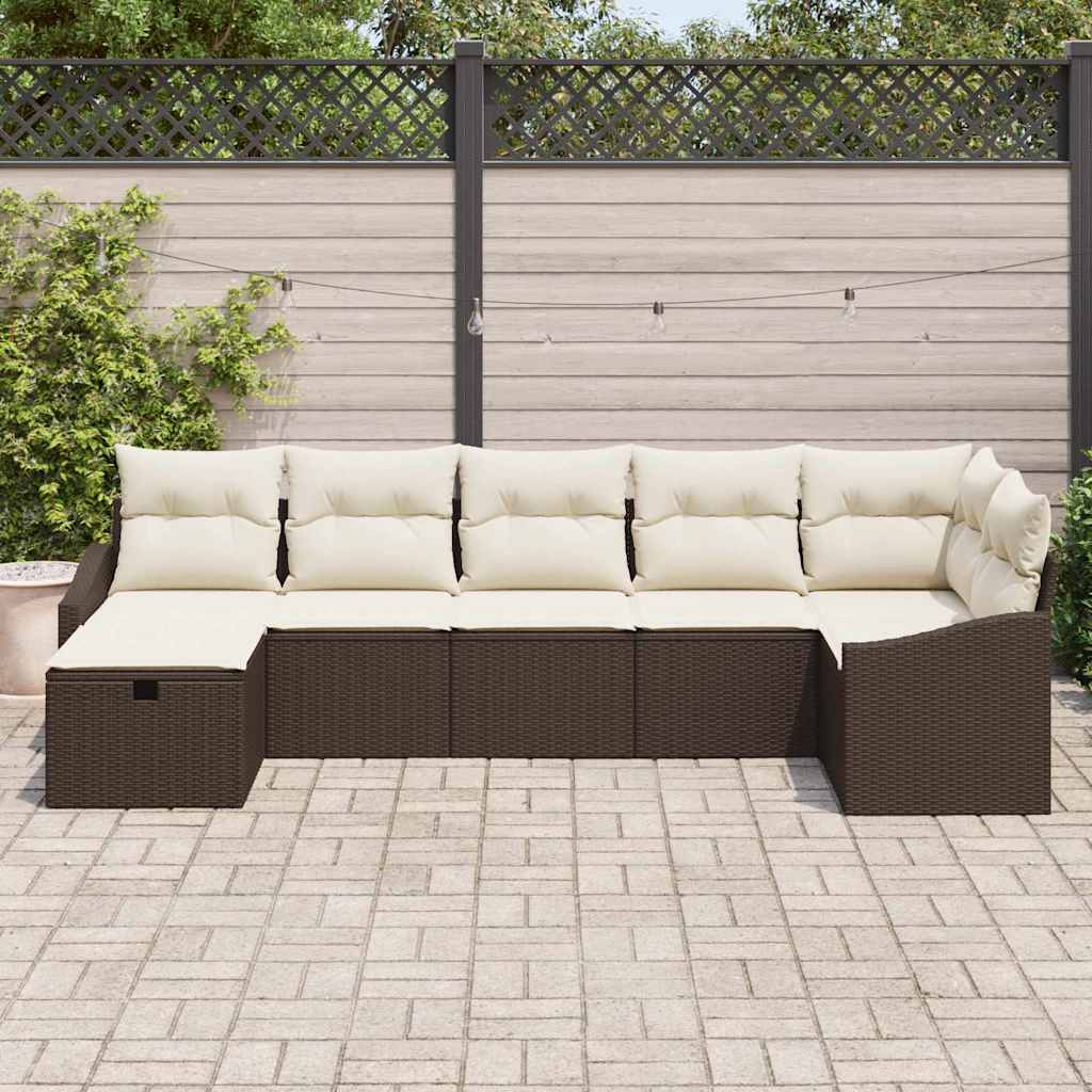 Bankstel met kussen met opslag Bruin poly rattan
