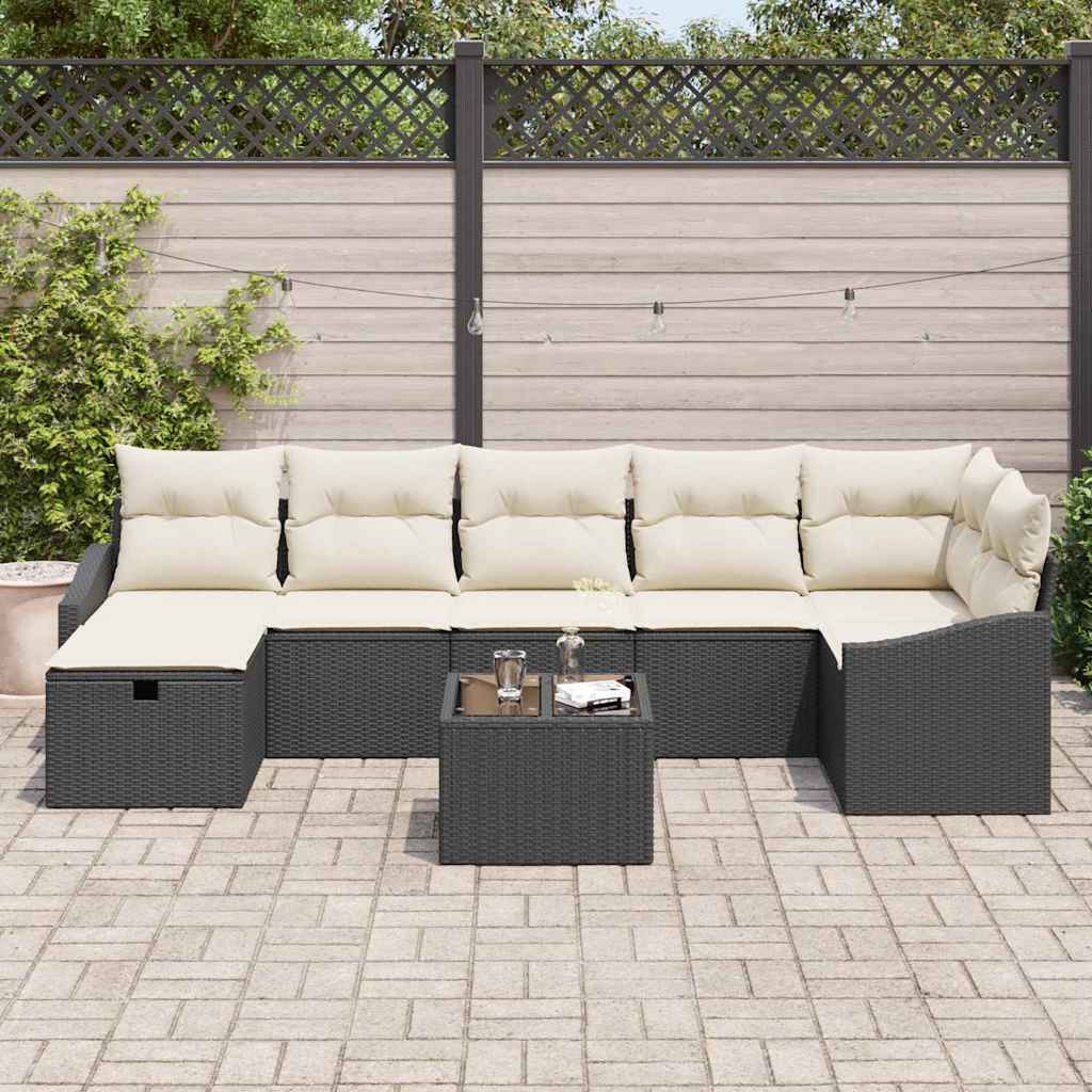 Bankstel met kussen met opslag 8 pcs Zwart poly rattan is nu te koop bij PeponiXL, paradijselijk wonen!