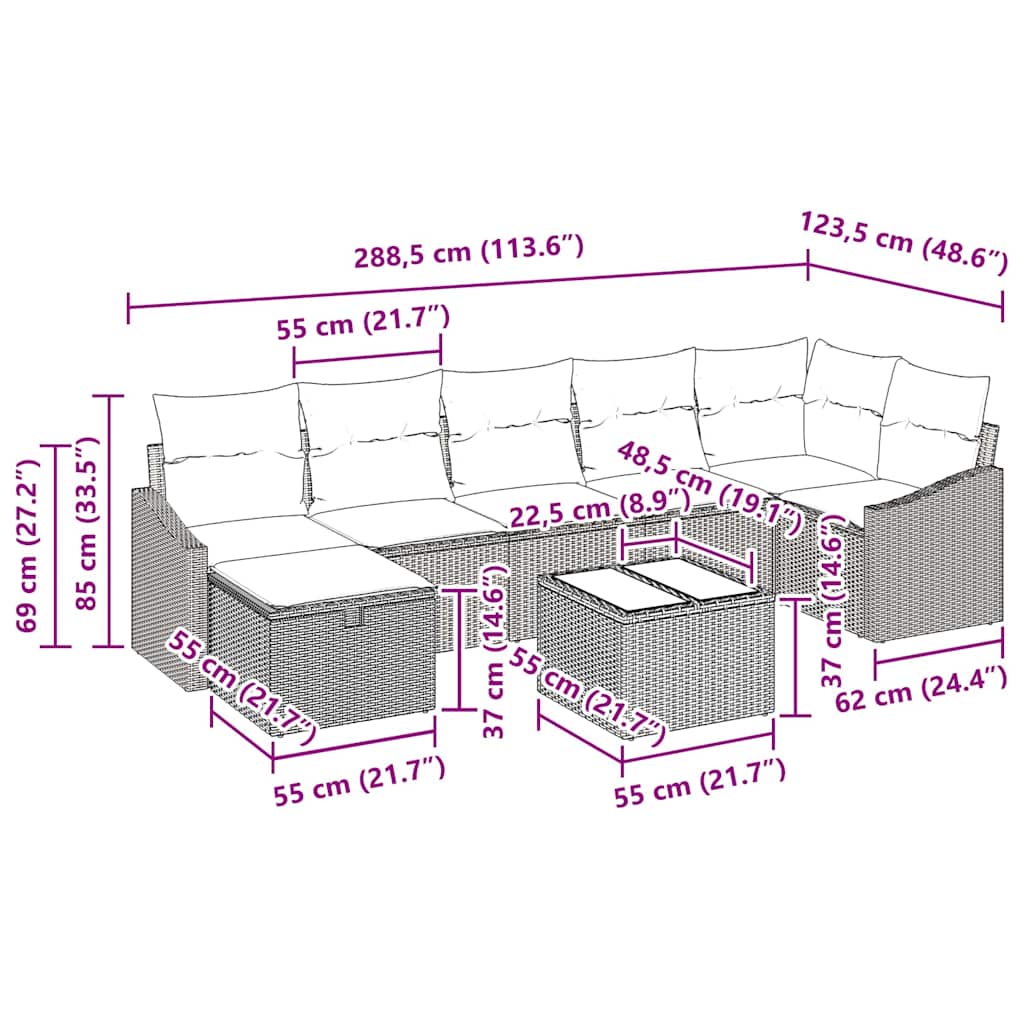 Bankstel met kussen met opslag 8 pcs Zwart poly rattan is nu te koop bij PeponiXL, paradijselijk wonen!