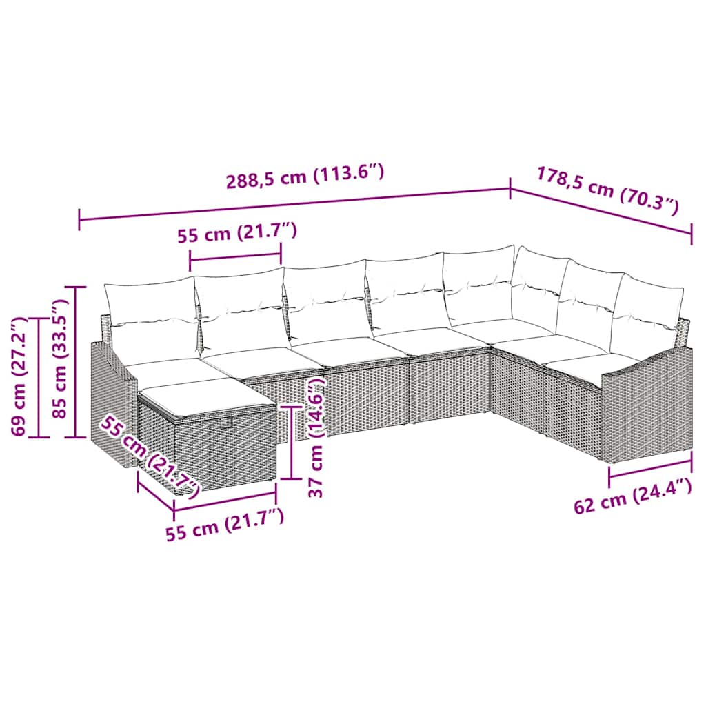 Tuin Sofa Set met kussen met opslag 8 pcs poly rattan is nu te koop bij PeponiXL, paradijselijk wonen!