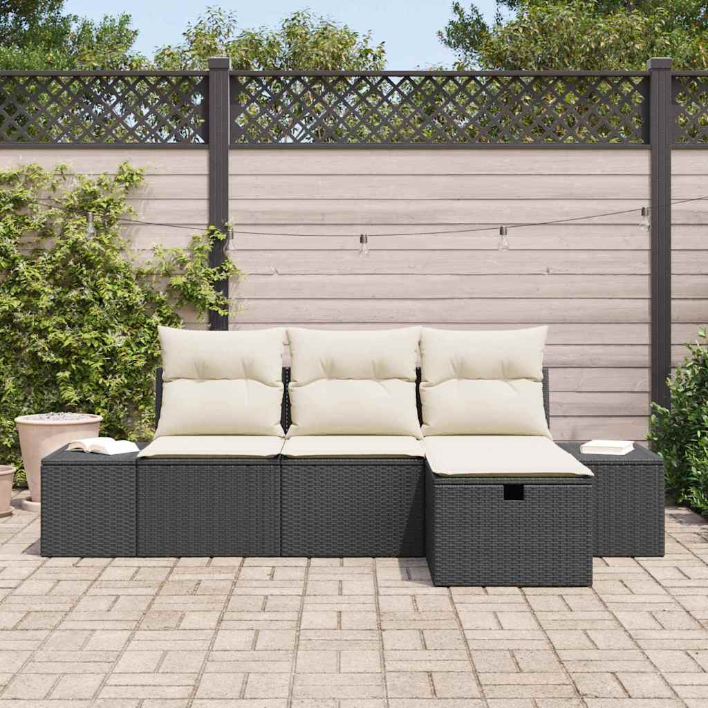 Tuin Sofa Set met kussen 4 pcs Zwart Poly riet is nu te koop bij PeponiXL, paradijselijk wonen!