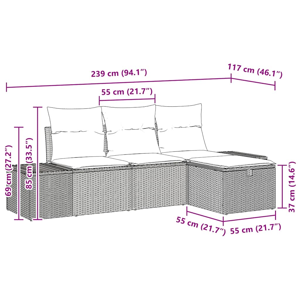 Tuin Sofa Set met kussen 4 pcs Zwart Poly riet is nu te koop bij PeponiXL, paradijselijk wonen!