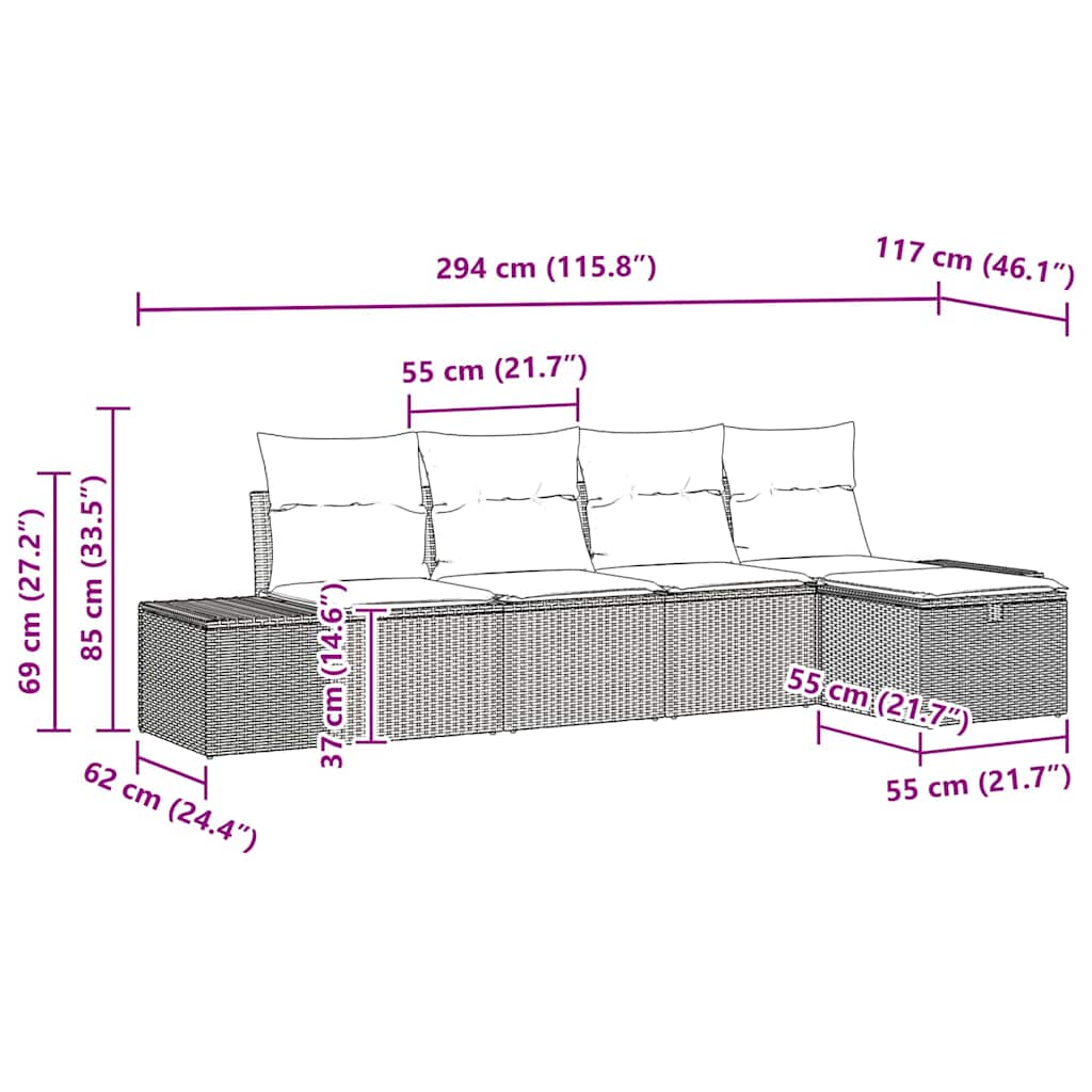 Tuinbankenset met kussen 5 pcs poly rattan is nu te koop bij PeponiXL, paradijselijk wonen!